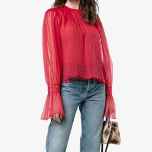 Beaufille Camarina Balloon Sleeve Textured Chiffon Red Blouse NEW WITH TAGS SZ 2 - Picture 1 of 9
